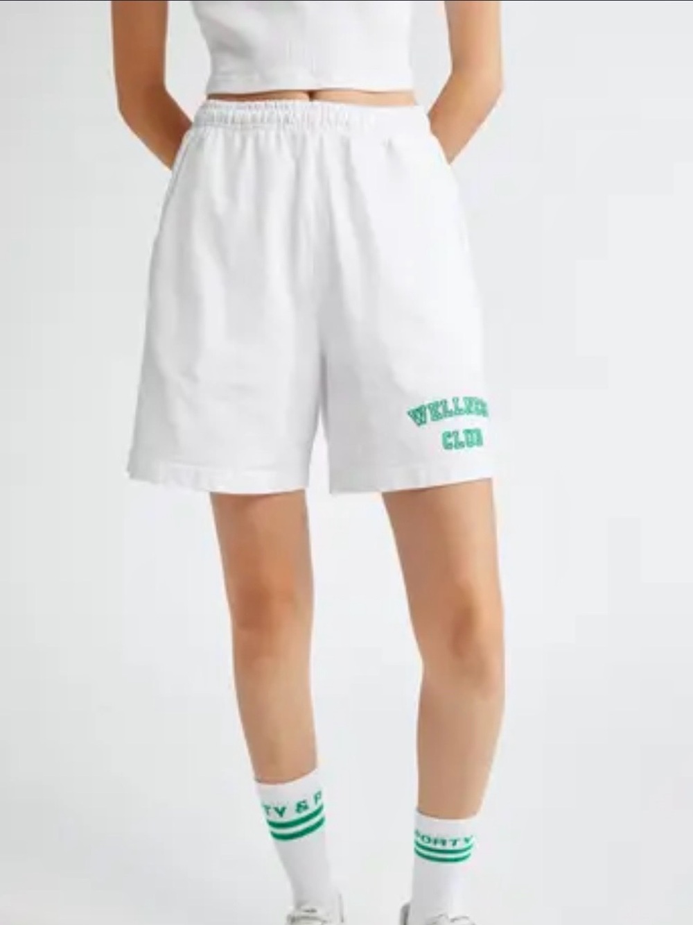 Sport&rich Women’s White Casual Shorts with Green Script “Welness club”
